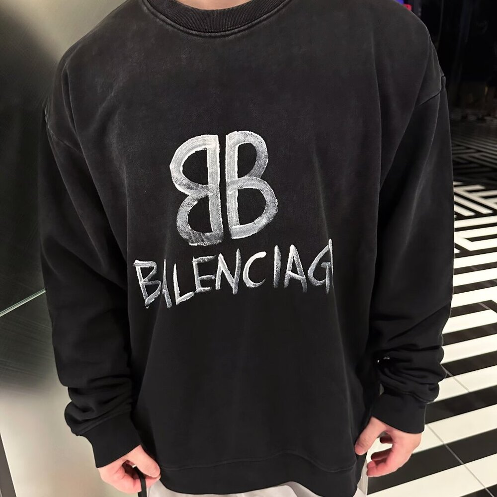 Balenciaga gradient washed damaged hand-painted cursive lettering sweatshirt